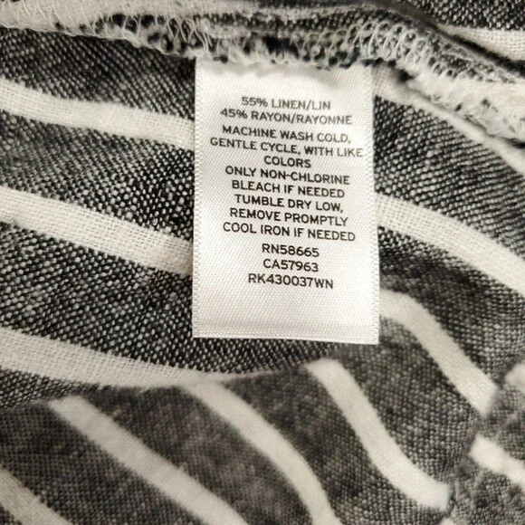 Linen Blend Dress Womens 1X Gray Black White Stripe Belted Crossover Raw Hem - Picture 10 of 11